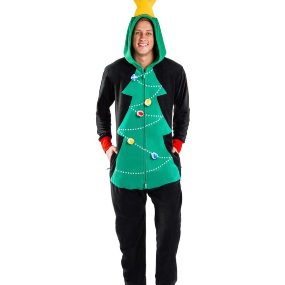 Tipsy Elves Christmas Holiday Tree Toss Fleece Pajama Jumpsuit Size M - Picture 5 of 6